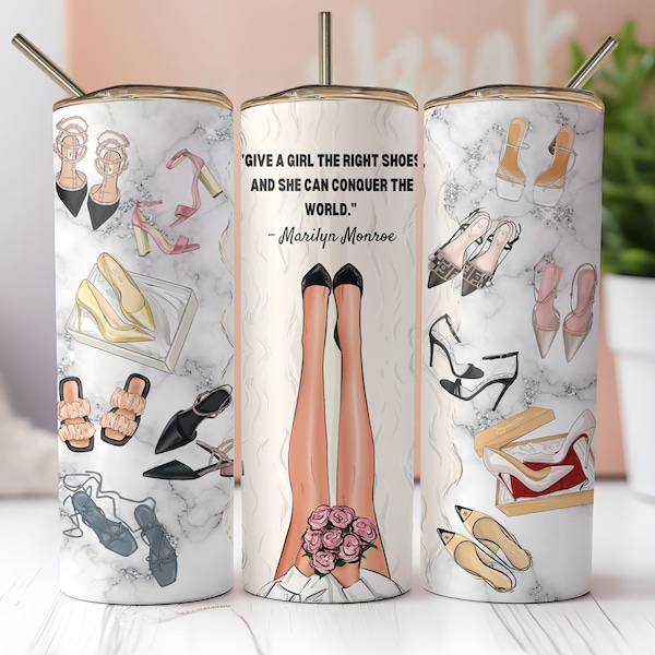 Heels Tumbler Wrap, Fashion Luxury Designer Shoes 20oz Skinny Tumbler Seamless Glam Marble Sublimation Design, Instant PNG Download