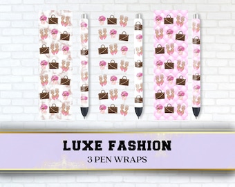 Fashion Pen Wraps, Luxe Heels Bag Perfume Pen Wrap Bundle, Glitter Marble, Transparent Epoxy Ink Joy Pen Wraps, Instant PNG Digital Download