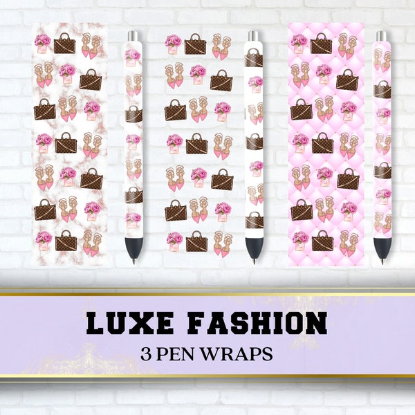 Fashion Pen Wraps, Luxe Heels Bag Perfume Pen Wrap Bundle, Glitter Marble, Transparent Epoxy Ink Joy Pen Wraps, Instant PNG Digital Download