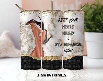 Fashion Tumbler Wrap, Luxe Heels Seamless Tufted Glitter 20oz Skinny Tumbler Sublimation, Instant PNG Download