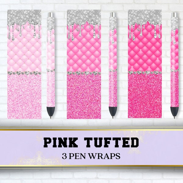 Pink Tufted Pen Wraps, Luxe Diamond Drips Glitter Glam Seamless Waterslide Epoxy Ink Joy Pen Wraps, Instant PNG Download