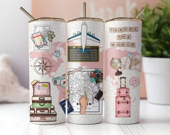 Travel Tumbler Wrap, Seamless 20oz Skinny Tumbler Sublimation, Instant PNG Download