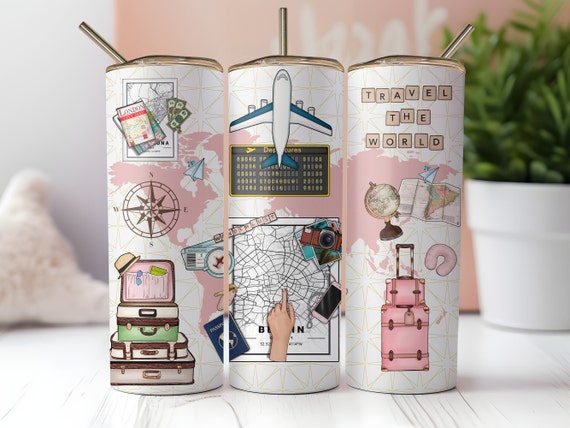 Travel Tumbler Wrap, Seamless 20oz Skinny Tumbler Sublimation, Instant PNG Download