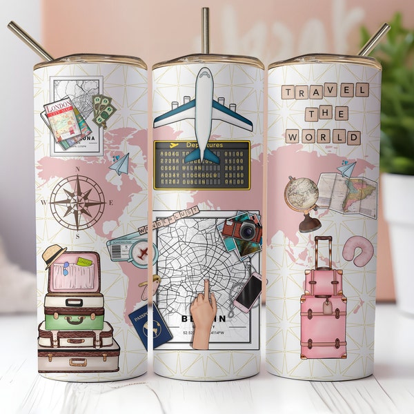 Travel Tumbler Wrap, Seamless 20oz Skinny Tumbler Sublimation, Instant PNG Download