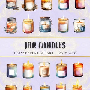 Candle Clipart, Watercolor Candles With Labels Clipart Bundle, Modern Jar Candles, Transparent PNG For Commercial Use, Instant PNG Download