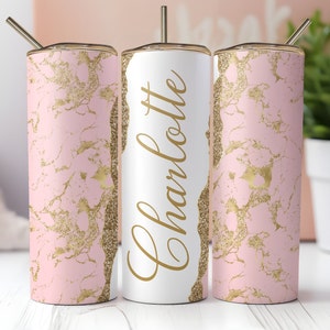 Pink Marble Tumbler Wrap, Add Your Own Name Seamless Glitter 20oz Skinny Tumbler Sublimation Template,  Instant PNG Download