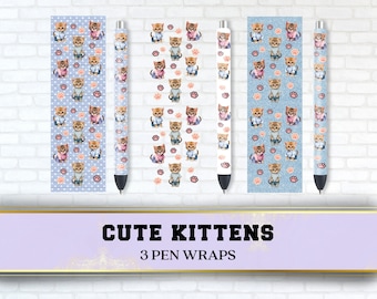 Involucri per penne per gatti, bundle di involucri per penne per gattini carini, gattini Kawaii, involucri per penne Joy con inchiostro epossidico trasparente glitterato, download digitale PNG istantaneo