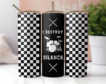 Tumbler Wrap, Tumbler Wrap sottile senza cuciture a quadretti neri da 20 once, download immediato di PNG