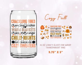 Cozy Fall, confezione per lattina di vetro Libbey da 16 once, download PNG trasparente