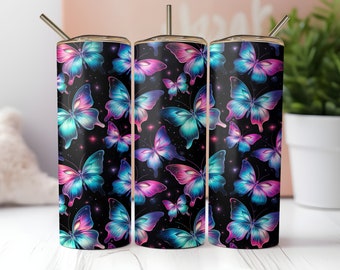 Butterfly Tumbler Wrap, Add Your Name Seamless 20oz Skinny Tumbler Sublimation, Instant PNG Download