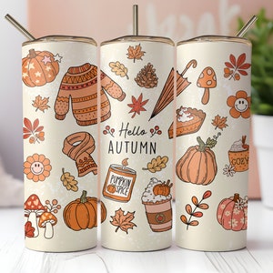 Fall Seasonal Tumbler Wrap, Seamless 20oz Skinny Tumbler Wrap, Instant PNG Download