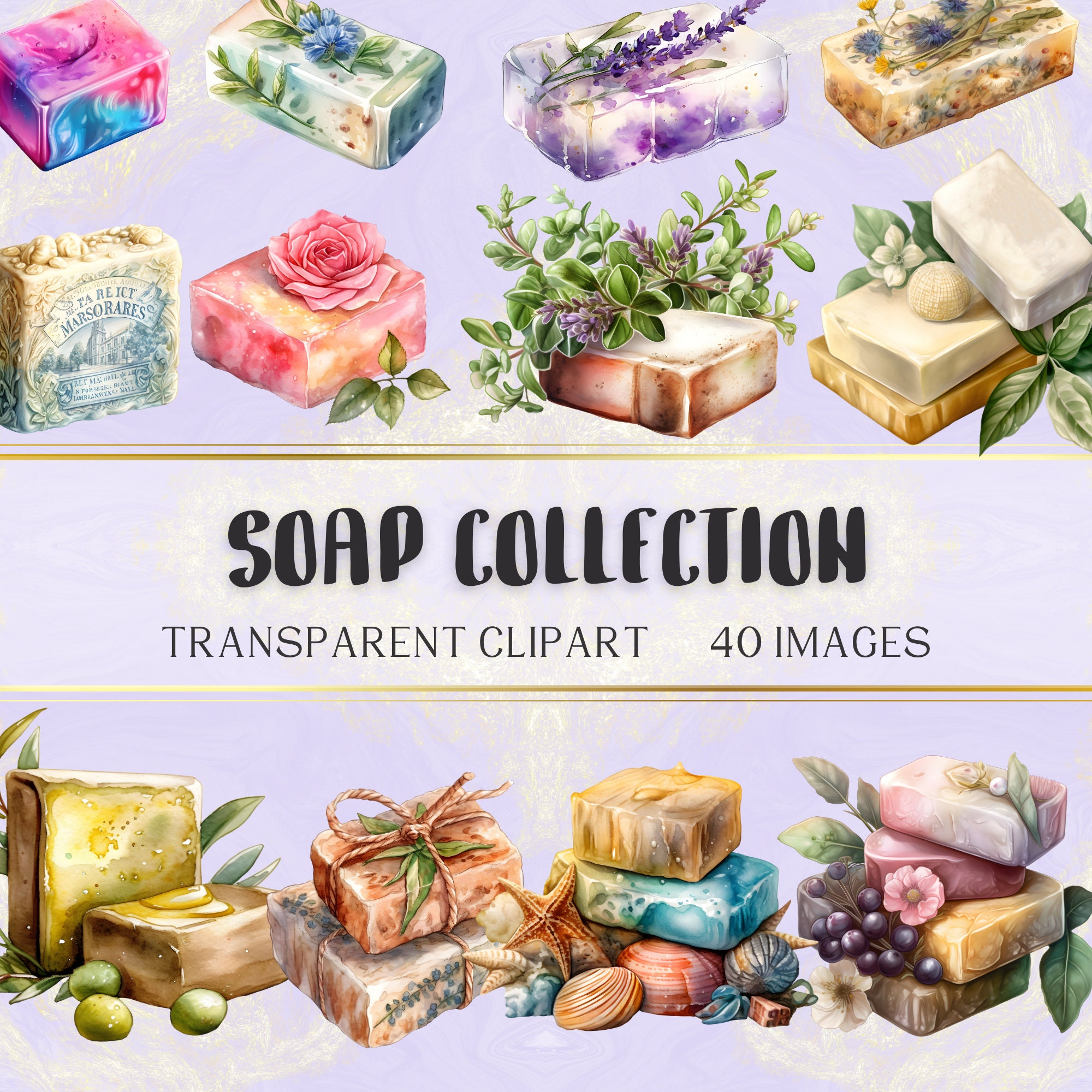 Soap Clipart, Watercolor Soap Clipart Bundle, Soapmaking Business Clipart, Transparent PNG For Commercial Use, Instant PNG Download