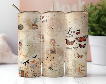 Leo Tumbler Wrap, Leo Zodiac Vintage Seamless 20oz Skinny Tumbler Sublimazione, Download PNG istantaneo