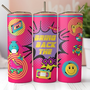 90s Tumbler Wrap, Seamless 20oz Skinny Tumbler Sublimation Design, Instant PNG Download