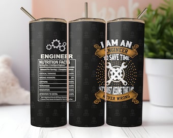 Engineer Tumbler Wrap, Engineer Nutrition Facts, Seamless 20oz Skinny Tumbler Sublimation, Instant PNG Download