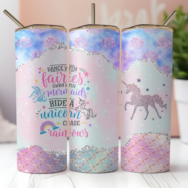 Unicorn Glitter Tumbler Wrap, Seamless 20oz Skinny Tumbler Wrap, Instant PNG Digital Download