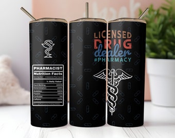 Apotheker Tumbler Wrap, Apotheker Nährwerte, lizenzierter Drogeriehändler, 20 Unzen Skinny Tumbler Sublimation, sofortiger PNG Download