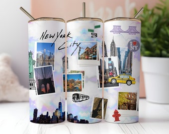 Involucro per bicchiere di New York, involucro per bicchiere skinny da 20 once senza cuciture, download PNG istantaneo
