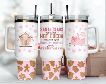 Tumbler Wrap rosa di Natale da 40 once, Tumbler Quencher da 40 once, Sublimazione, Download PNG istantaneo
