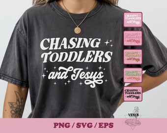 Mamma cristiana PNG SVG EPS / Inseguendo Gesù e i bambini piccoli Design per sublimazione e Cricut / Citazione cristiana retrò di Mom Life