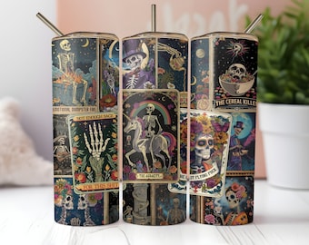 Tarot Tumbler Wrap, Skeleton Sarcastic Witchy Tarot Cards 20oz Skinny Tumbler Sublimation Design, Instant PNG Download