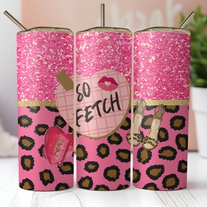 So Fetch Tumbler, Seamless Leopard Pink Glitter 20oz Skinny Tumbler Sublimation Design, Instant Digital Download