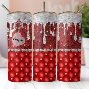 Glam Luxe bekerverpakking, voeg je naam toe aangepaste rode glitter getufte 20oz magere beker sublimatie, instant png-download