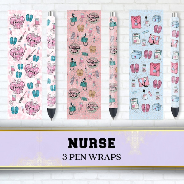 Nurse Pen Wraps, Glitter Ink Joy Waterslide Epoxy Seamless Pen Wrap Sublimation Design, Instant PNG Download