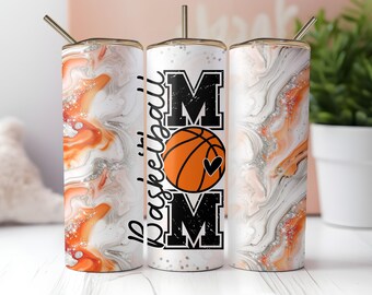 Tumbler avvolgente per mamma di basket, tumbler sottile senza cuciture con glitter da 20 once, sublimazione, download immediato di PNG