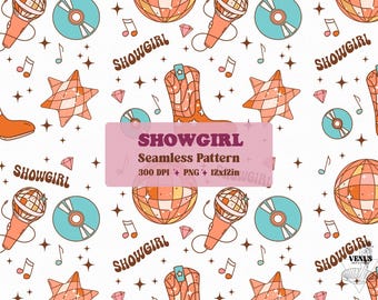 Showgirl Seamless Pattern PNG | Retro Disco Ball Digital Paper| Instant Digital Download