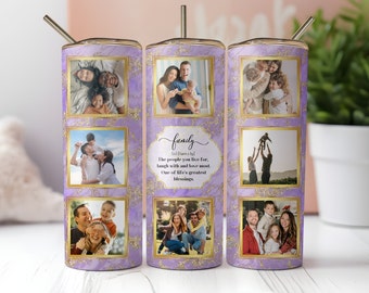 Avvolgi il bicchiere per la famiglia, cornice per foto senza soluzione di continuità in marmo glitterato da 20 once, modello di sublimazione per bicchiere magro, aggiungi le tue immagini, download PNG istantaneo