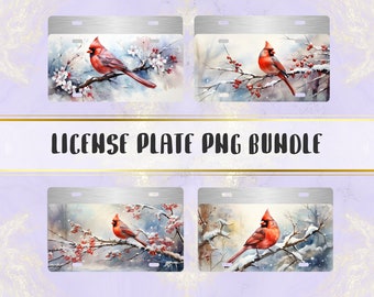 Cardinal License Plate Sublimation Design, Winter Cardinals Christmas Sublimation Design PNG Bundle, Instant Digital Download