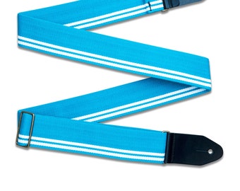 Teal and White Racing Stripe Heavy Cotton Guitar and Bass Adjustable Strap