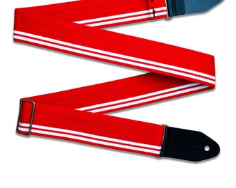 Red and White Racing Stripe Heavy Cotton Guitar and Bass Adjustable Strap