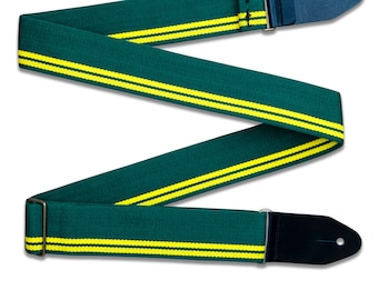Green and Yellow Racing Stripe Heavy Cotton Guitar and Bass Adjustable Strap