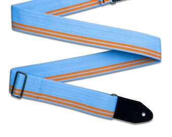 Blue and Orange Racing Stripe Heavy Cotton Guitar and Bass Adjustable Strap
