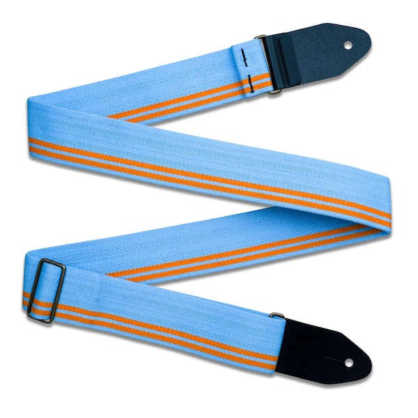 Blue and Orange Racing Stripe Heavy Cotton Guitar and Bass Adjustable Strap