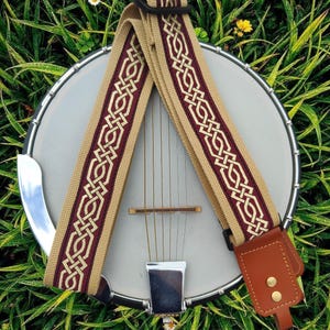 Banjo Clip Strap Adjustable Celtic Ribbon Cotton Banjo Strap for Musician Gift Durable & Comfortable