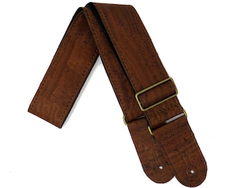 Brown Cork Guitar Strap Vegan Friendly for Acoustic, Electric and Bass Guitar