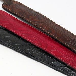 Ukulele or Mandolin Padded Shoulder Strap with Embossed Celtic Pattern in Brown image 3