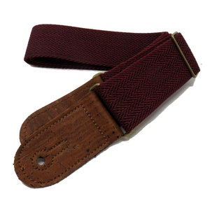 Sangle réglable rouge pour guitare et basse en tweed de coton végétalien avec embouts en liège