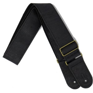 Black Cork Guitar Strap Vegan Friendly for Acoustic, Electric and Bass Guitar