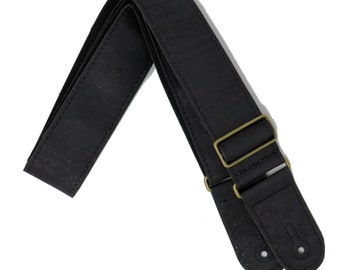 Black Cork Guitar Strap Vegan Friendly for Acoustic, Electric and Bass Guitar