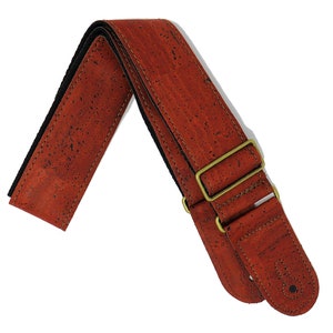 Brick Red/Brown Cork Guitar Strap Vegan Friendly for Acoustic, Electric and Bass
