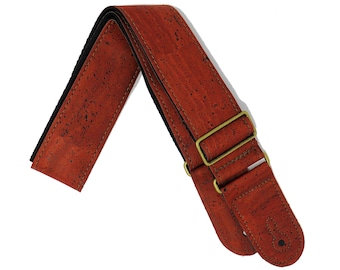 Brick Red/Brown Cork Guitar Strap Vegan Friendly for Acoustic, Electric and Bass