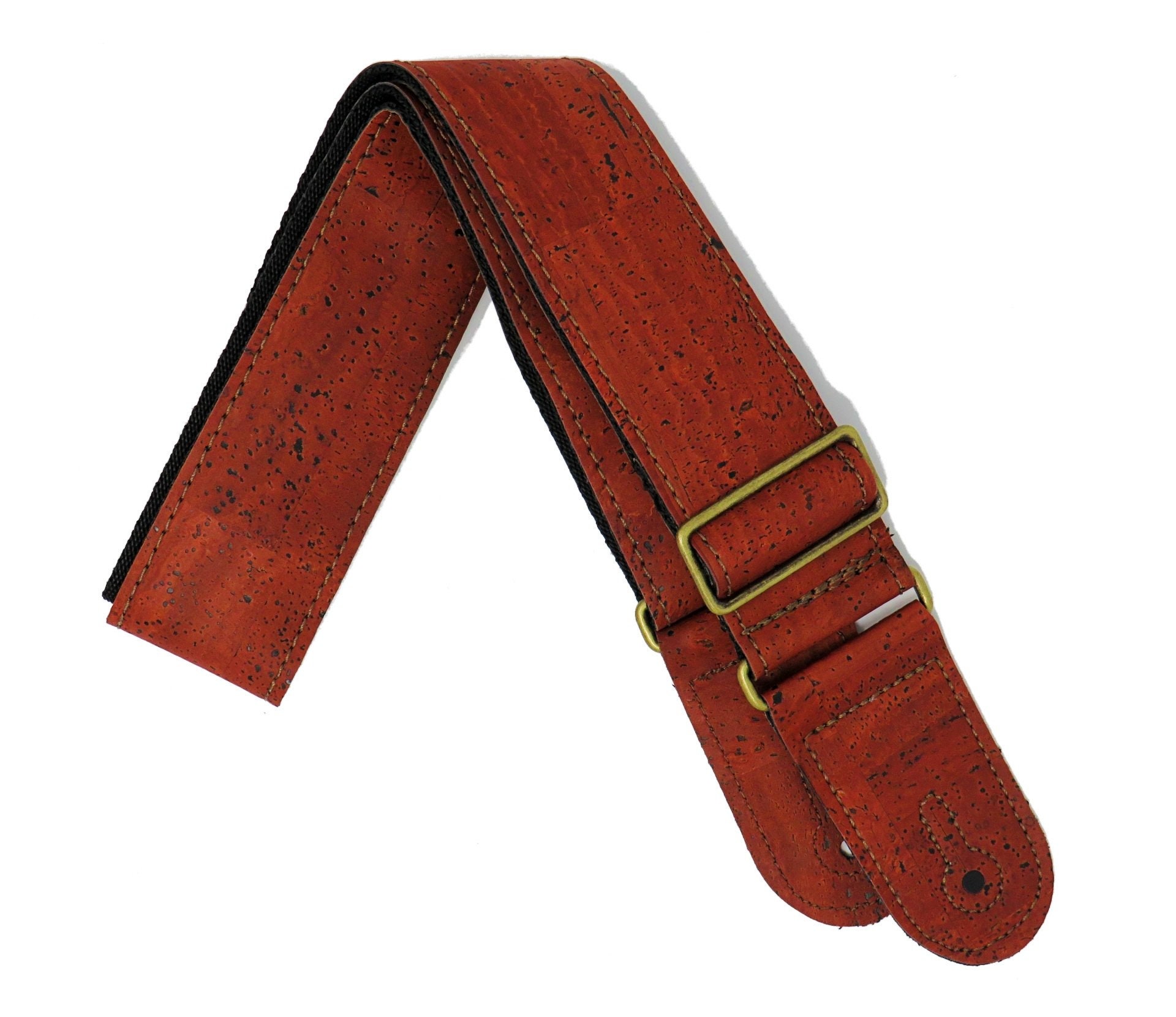 Brick Red/Brown Cork Guitar Strap Vegan Friendly for Acoustic, Electric and Bass