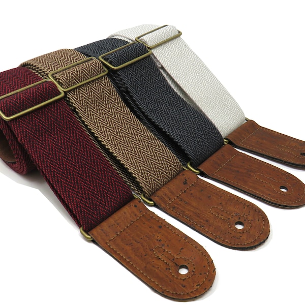 Retro katoen-tweed veganistische verstelbare riem voor gitaar en basgitaar met kurken uiteinden