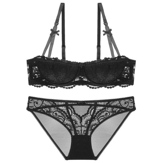 Womens Sexy Sheer Lace Balconette Floral Bra Set Knicker Panties