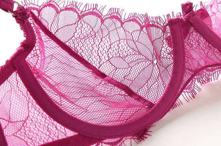 See Through Bra and Panty Set Sheer Lace Lingerie Pink