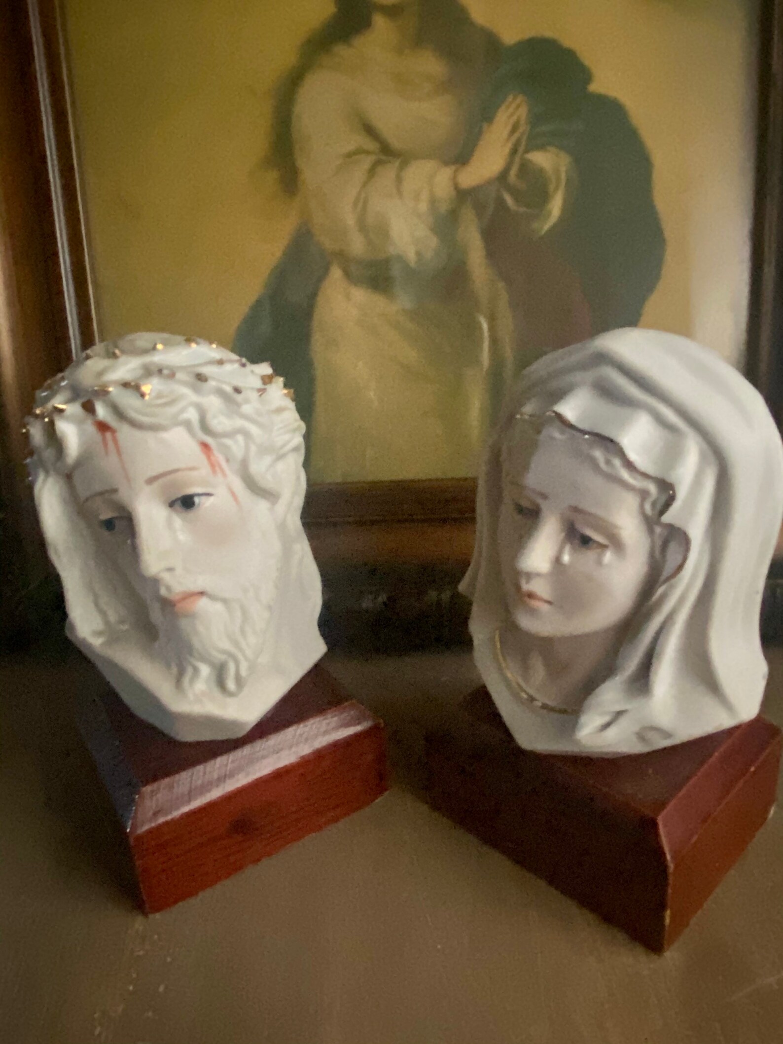 Vintage Porcelain Statues of Virgin Mary and Jesus Christ on a Etsy